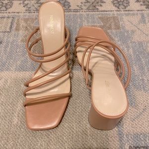 Nude strappy block heels